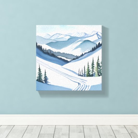 Toile Montagne de ski à l'aquarelle (Insitu (Plancher de Bois))