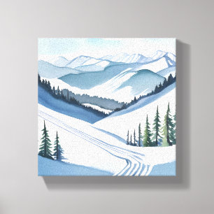 Toile Montagne de ski aquarelle