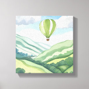 Toile Montgolfière Paysage à l'aquarelle vert