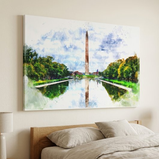 Toile Monument de Washington aquarelle avec reflet