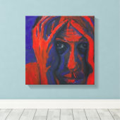 Toile Moody Expressionist Portrait Red and Blue Emotiona (Insitu (Plancher de Bois))