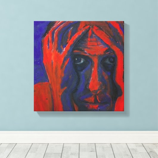 Toile Moody Expressionist Portrait Red and Blue Emotiona (Insitu (Plancher de Bois))