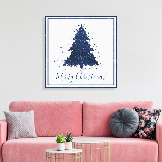 Toile Moody Joyeux Noël | Classy Dark Navy Blue Tree (Insitu(Salon))