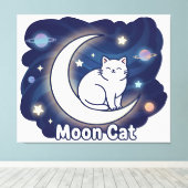 Toile Moon Cat Wall Art – Magical Cat on Crescent Moon P (Insitu (Plancher de Bois))