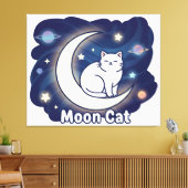 Toile Moon Cat Wall Art – Magical Cat on Crescent Moon P (Insitu(Salon))