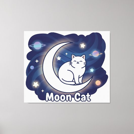 Toile Moon Cat Wall Art – Magical Cat on Crescent Moon P (Recto)
