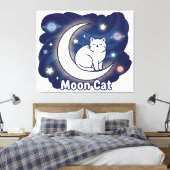Toile Moon Cat Wall Art – Magical Cat on Crescent Moon P (Insitu(Chambre))