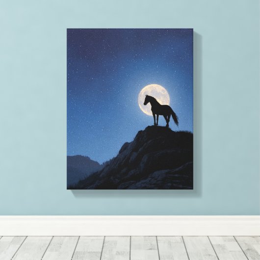 Toile Moonrise Horse Cliff Silhouette Art (Insitu (Plancher de Bois))