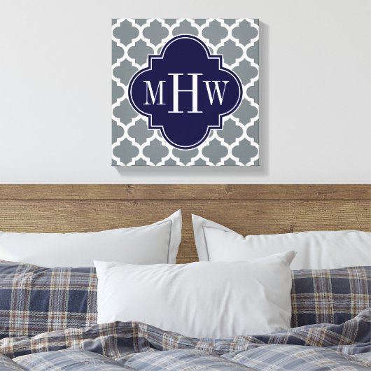 Toile Moroccan Charcoal White #5 Navy 3 Monogram initial (Insitu(Chambre))
