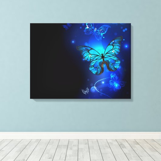 Toile Morpho Butterfly in the Dark Background (Insitu (Plancher de Bois))
