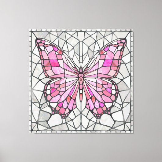 Toile Mosaïque de papillon - Conte de fées rose et gris (Recto)