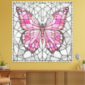 Toile Mosaïque de papillon - Conte de fées rose et gris (Insitu(Salon))