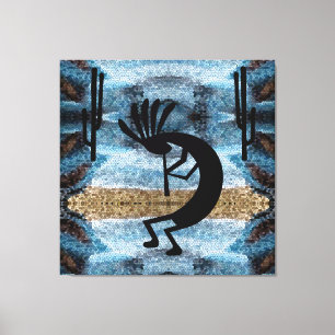 Toile Mosaïque du sud-ouest de Kokopelli Bleu 40 x 40