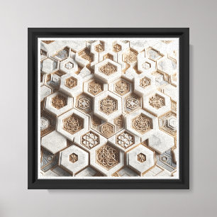Toile Mosaïque hexagonale 3D de luxe - Marbre blanc élég