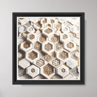 Toile Mosaïque hexagonale 3D de luxe - Marbre blanc élég