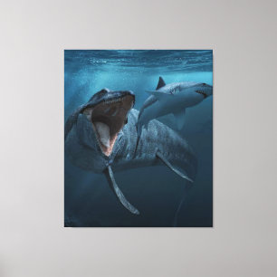 Toile Mosasaurus pourchasse le requin