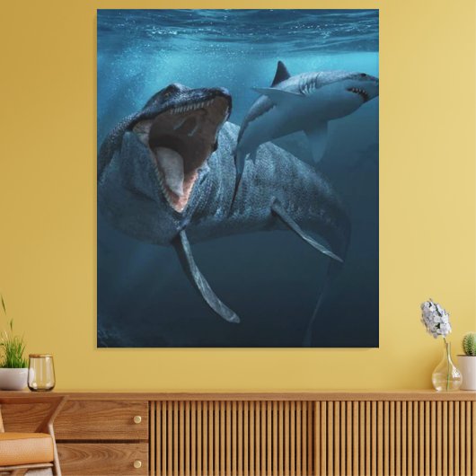 Toile Mosasaurus pourchasse le requin (Insitu(Salon))