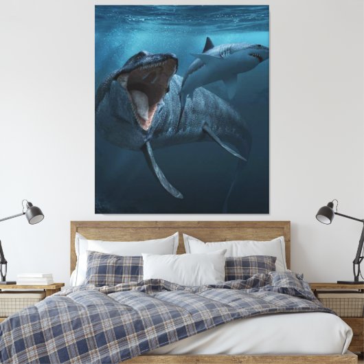 Toile Mosasaurus pourchasse le requin (Insitu(Chambre))