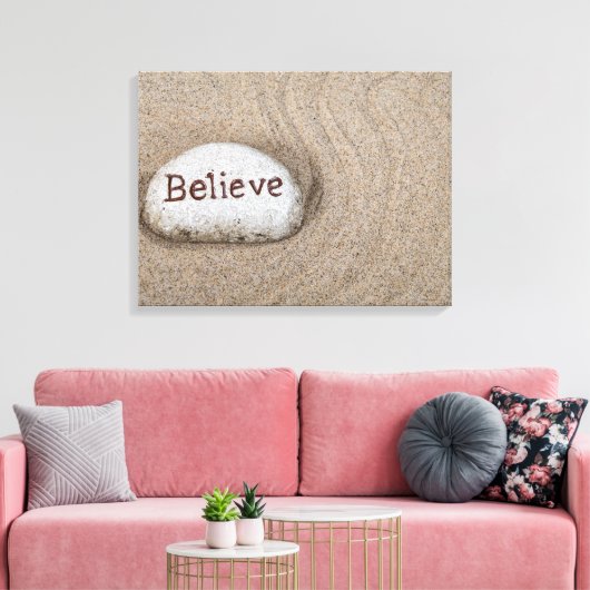 Toile mot Croire sur roche de plage (Insitu(Salon))