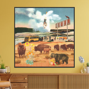 Toile Motel Geyser buffalo Surreal Collage