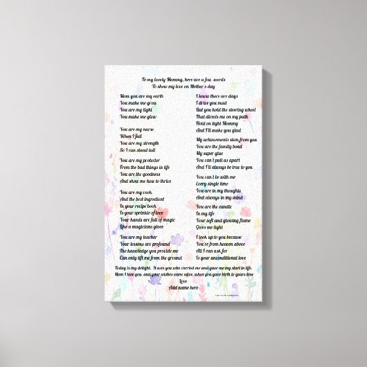 Toile "Mother's Day poem - Stretched canvas print" (Recto)