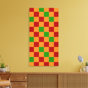 Toile Motif à carreaux rouge orange vert