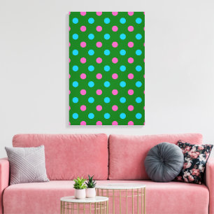 Toile Motif à pois bleu vert rose
