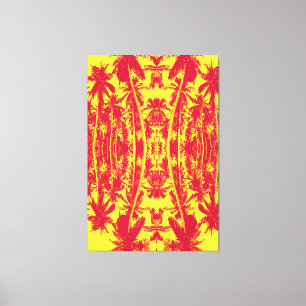 Toile Motif Abstrait de palmiers en rouge et jaune