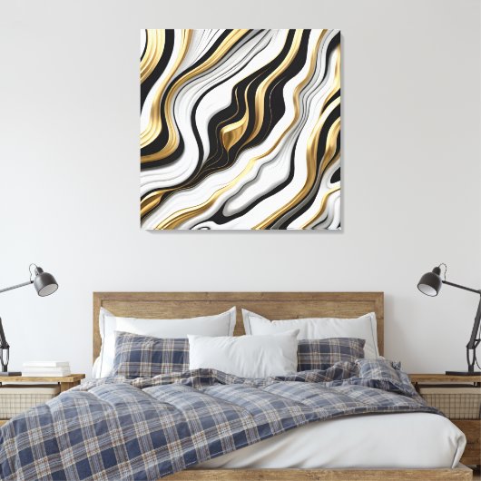 Toile Motif céleste blanc, noir et or (Insitu(Chambre))