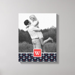 Toile Motif Coeurs et Ancres Ajouter Votre Nom Et Votr
