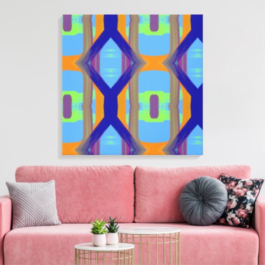 Toile Motif d'art Customisé couleur bleu vert orange (Insitu(Salon))