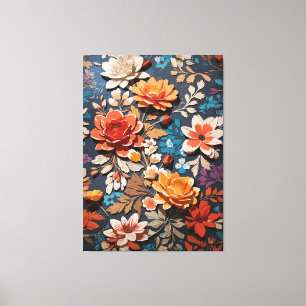 Toile motif de fleurs peintes à la main en rustique