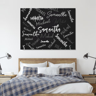 Toile Motif de monogramme de couple à deux noms noir gri