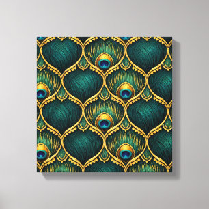 Toile Motif de plume de paon orné en émeraude et or
