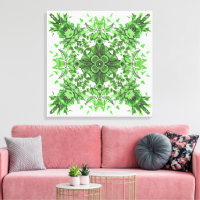 Motif floral abstrait en noir et vert sur fond bla