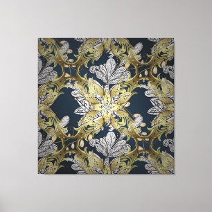 Toile Motif floral avec éléments or Arrière - plan bleu