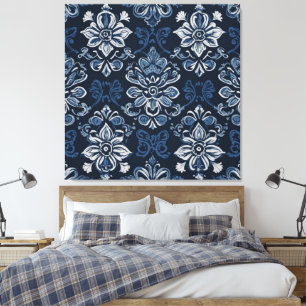 Toile motif floral bleu et blanc