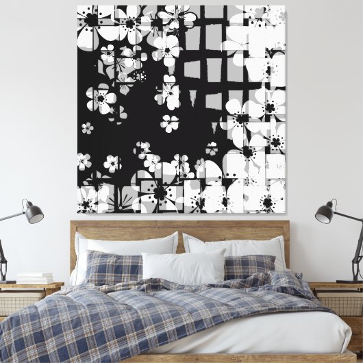 Toile Motif floral noir et blanc (Insitu(Chambre))