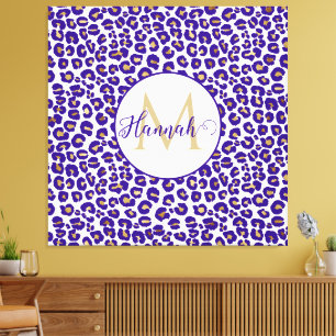 Toile Motif léopard pourpre et or