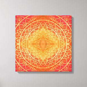Toile Motif Mandala rouge or orange brillant
