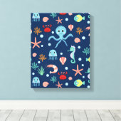Toile Motif mignon de vie marine de l'océan (Insitu (Plancher de Bois))