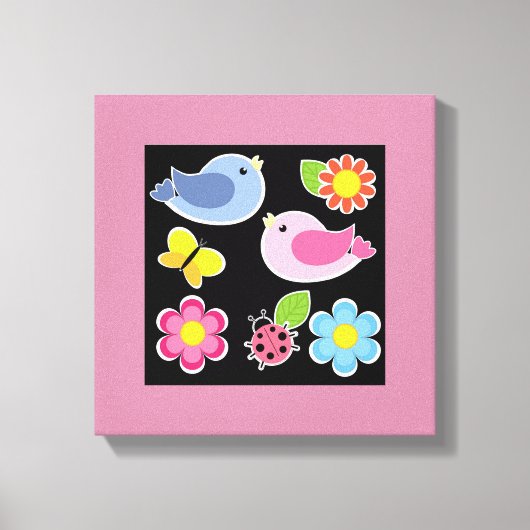 Toile Motif OISEAUX ET FLEURS (Recto)