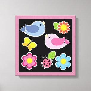 Toile Motif OISEAUX ET FLEURS