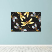 Toile Motif sans couture avec libellules d'or (Insitu (Plancher de Bois))