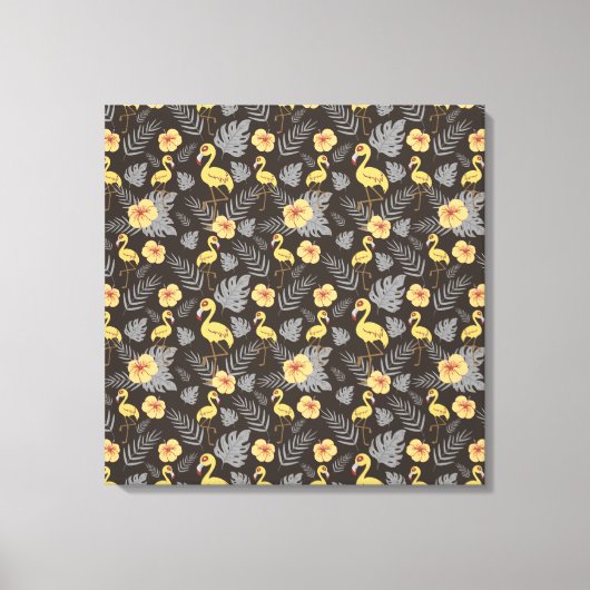 Toile motif sans couture Flamant rose avec fleurs et feu (Recto)