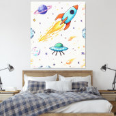 Toile Motif spatial Rocket et UFO | Planètes, étoiles et (Insitu(Chambre))