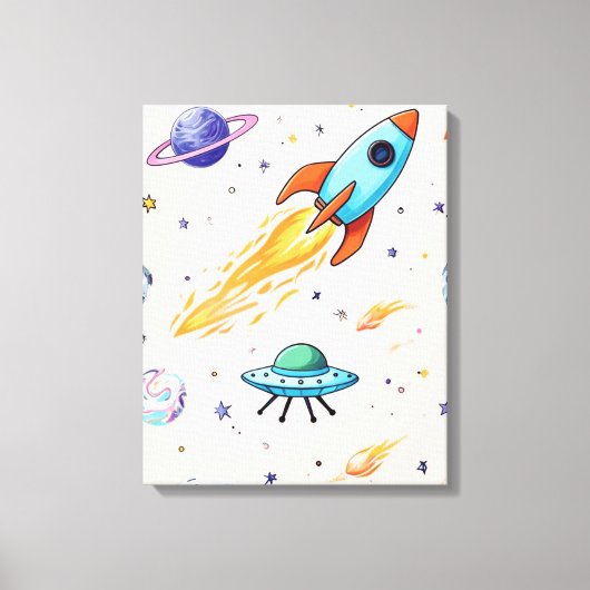 Toile Motif spatial Rocket et UFO | Planètes, étoiles et (Recto)