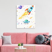 Toile Motif spatial Rocket et UFO | Planètes, étoiles et (Insitu(Salon))
