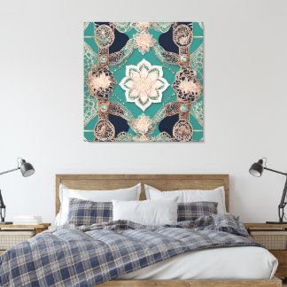 Toile Motifs floraux verts et beige