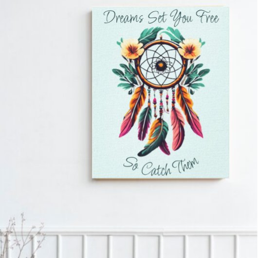 Toile Motivational Dream Catcher Floral Aquarelle Art